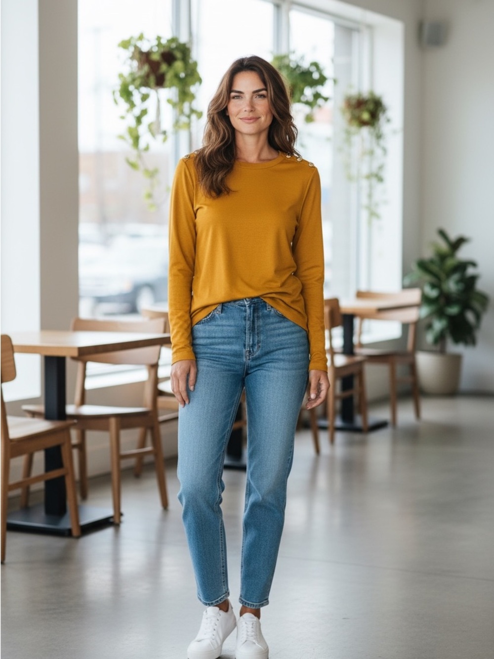 Rafaella Mustard Crewneck Long-Sleeve Top